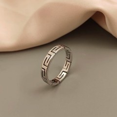 Greek key pattern stainless steel finger ring, waterproof Silver Color Unisex