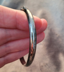 Vintage 925 FAS Sterling Silver Smooth Hinged Cuff Bangle Bracelet 7 Inch