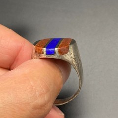 Vintage Lapis Goldstone Mexico Sterling Silver Ring Size 11.25