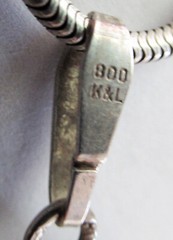 VINTAGE MCM KORDES & LICHTENFELS GERMANY 800 STERLING NECKLACE, 2 1/4 INCH PEND