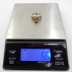 VINTAGE CITRINE STERLING SILVER SETTING HIPPY ART FASHION RING ~ SIZE: 8
