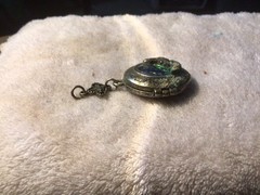 Vtg Silver Toned 3D MERMAID Iradescent Stone Locket Has Patina pre-owned