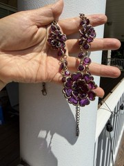 Beautiful Vintage Statement Necklace Purple Stone Flowers B5
