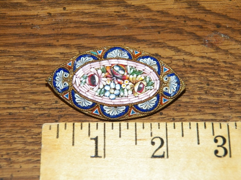 Antique Italian Oval Micro Mosiac Brooch