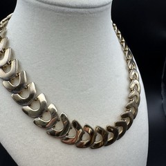 Signed Monet Crescent Link Collar Necklace Gold Tone 1980s Vintage 16