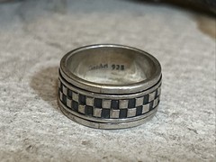 44. Vintage Geo Art Sterling Silver 925 Patterned Spinner Band Ring 7g, 6.25s