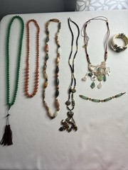 Vintage Asian Jade Rose Quartz Carved Beaded Necklaces Bracelet Jewelry Lot 7pcs