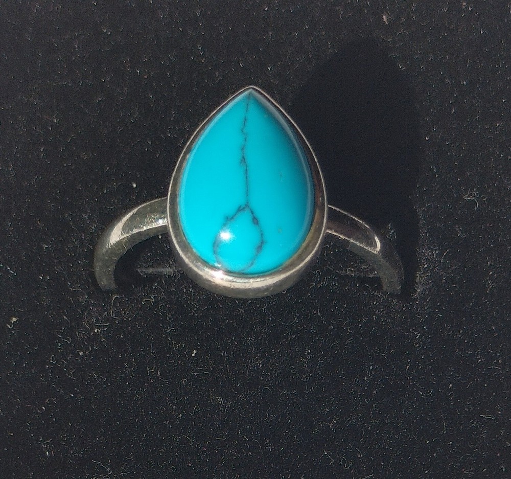 Vintage Teardrop-Shaped Natural Australian Turquoise Silver Ring Size P(17.75mm)