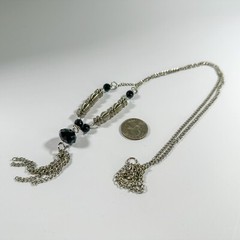 Vintage Tassel Necklace Silver-Tone Black Bead Elegant Art Deco Style Jewelry