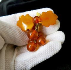 Vintage Baltic Amber Grapes Brooch USSR