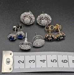 925 Sterling Silver Diamond & Sapphire Earring Collection – 4 Pairs – 11.27g