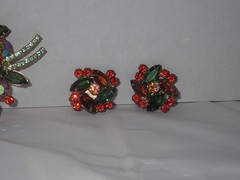 Vintage D&E Juliana Topaz Orange Brooch and Earring Set, Costume Jewelry