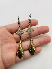 Vintage Style Art Nouveau Gold Tone Long Elegant Teardrop Dangle Hook Earrings