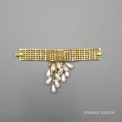 Vintage Clear Rhinestones and Faux Pearls Dangle Tassel Necklace & Bracelet Set