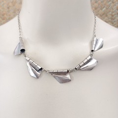 Modernist Silver Necklace Sculptural Artisan Bib Statement Abstract Handmade VTG
