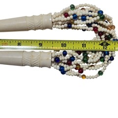 Vintage Multi Strand Beaded Necklace White Green Yellow Red Blue Retro Jewelry