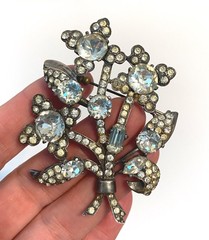 Vintage Eisenberg Original 1940s Sterling Silver Rhinestone Pin Brooch Large 3″