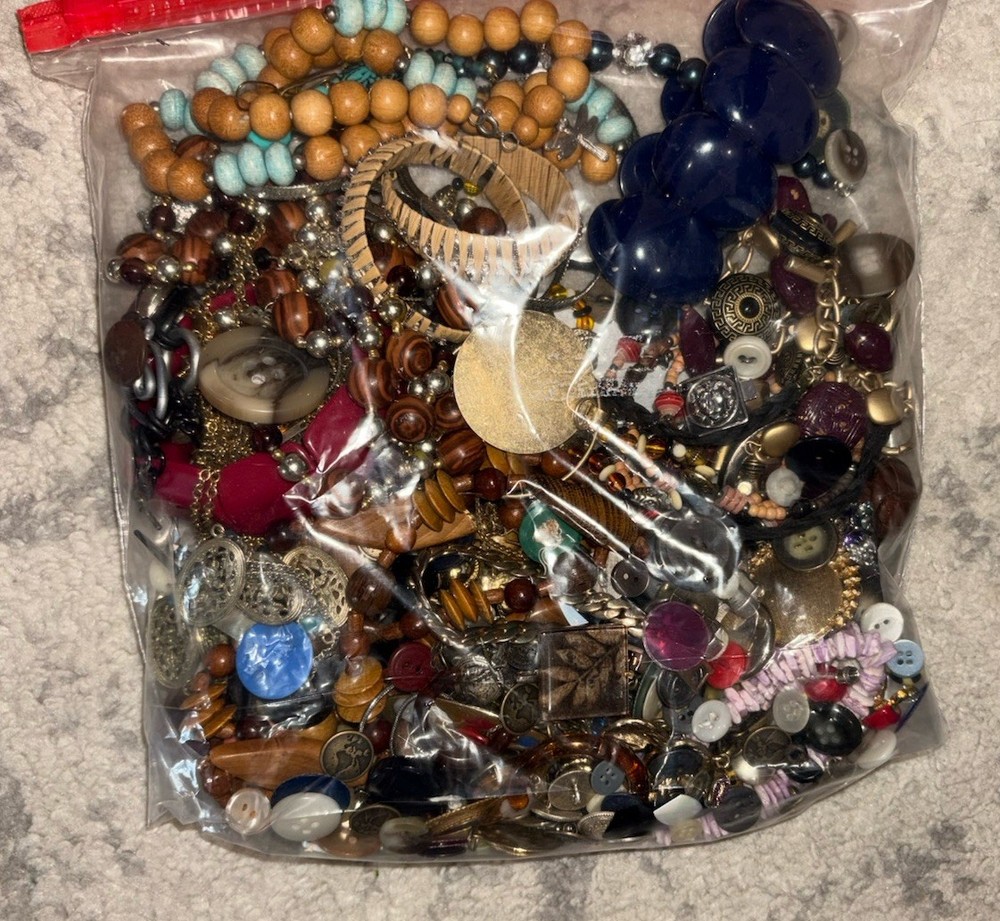 VTG 3 Pounds Unsorted Tangled Jewelry Lot Junk Wearable Craft