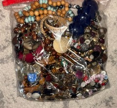VTG 3 Pounds Unsorted Tangled Jewelry Lot Junk Wearable Craft