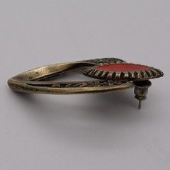 Vintage Val Red Drop Almond Shaped Earings Filigree Pierced Post Back