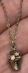 1928 Brand Enamel Necklace Dainty Flower Basket Gold Tone Chain Barrel Clasp