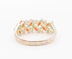 925 Sterling Silver Vintage Ring Marquise Shape Orange Gemstones Sz 6 RG32077