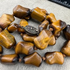 Vintage Tigers Eye Stone Necklace Sterling Silver Clasp 19”