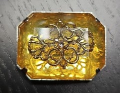 VTG 6 Chunky Amber Gold Chrome Lucite Resin Acrylic Costume Jewelry Pieces