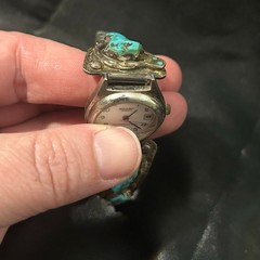 Effie Calavaza Zuni Signed Turquoise Snake Watch Vintage Native American Jewelry