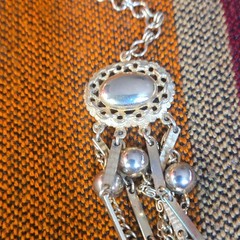Gold Tone Metal Cable Link Charm Bracelet, Hook Closure, Oval Dangles