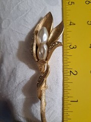 Vintage Signed Coro Faux Pearl Rhinestone Tulip Flower Brooch Pin 1950s 1960s