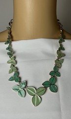Gold and Green Enamel Shamrock Necklace By Tre Vero.