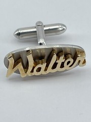 Vintage Swank mens cufflinks name Walter gold and silver tone concave 3/4″
