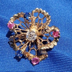 Original EARTH MINED DIAMOND Sapphire Ruby Deco Earrings Vintage SOLID 14K GOLD