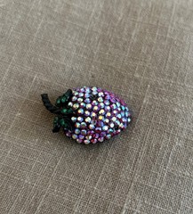 Vintage WEISS Strawberry Brooch Aurora Borealis Rhinestone Fruit Pin