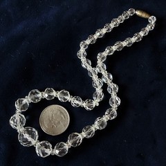 Crystal Necklace Vintage Glass Faceted Bead Strand Mid Century 15 Inch