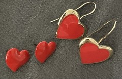 Vintage Lot of Pierced Red Hearts ❤️ Stars ⭐️ & Round Earrings-Cute Lot!