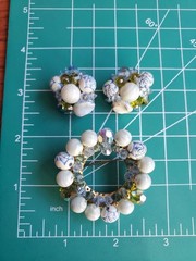 VTG Glass Bead Crystal Brooch Earring Jewelry Set