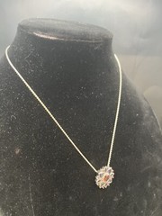 925 Sterling Silver 18” Necklace Flower Pendant Pink & Violet Rhinestones 9.3g