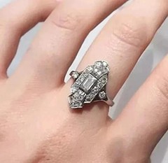 Art Deco Vintage Style Lab Created Diamond Engagement 14K White Gold Finish Ring