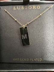New Lussoro 18 KT Gold Plated Necklace w/ Initial “M” Pendant & Decorative Chain