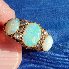 Original EARTH MINED OPAL DIAMOND ART Deco Engagement Ring Antique 18K GOLD BAND
