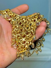 Vintage Rhinestone Bib Necklace Clip On Earrings Set Gold Tone Crystal Bridal