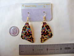 VINTAGE 1970s SAMUEL HUANG CLOISONNE ART NOUVEAU MULTI-COLOR FLOWERS EARRINGS