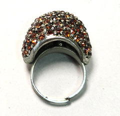 Vintage Dome Cocktail Ring Amber Glitter Rhinestone Pave Adjustable