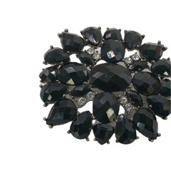 Vintage Black Rhinestone Cluster Brooch Gunmetal Tone Statement Pin 2 by 1 3/4