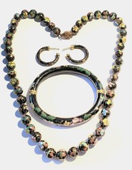Vintage Asian Cloisonne Collection, 21 in. Necklace, Hinged Bracelet & Earrings