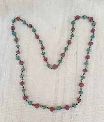 Vintage Tribal Terracotta & Turquoise Green Bead Necklace Long Boho Ethnic Stran