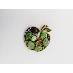 LC Liz Claiborne Green enamel leaf Earth tone Apple Brooch pin 1 5/8 “