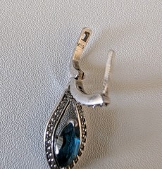 Vintage Sterling Silver London Blue Topaz and Crystal Dangle Earrings